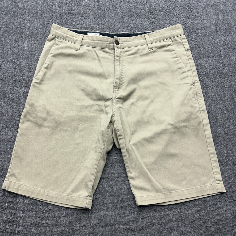 Volcom True to This Chino Shorts Flat Front Mens Size 34 Khaki Beige